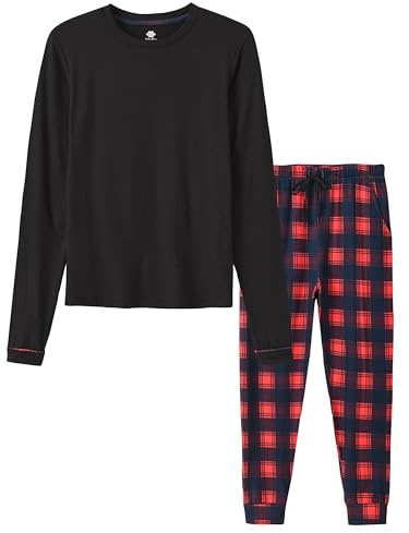MoFiz Jungen Schlafanzug Lang Pyjama-Set Kinder Weich Niedlich Langarm Shirt und Karierte Schlafanzughose Lang Nachtwäsche Hausanzug Set Größe 128 bis 176