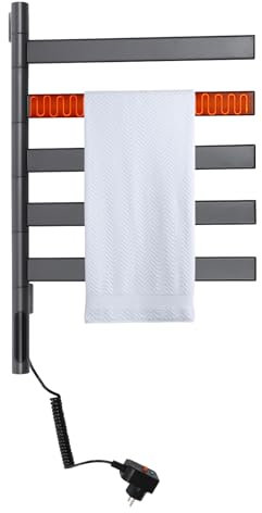 Portasciugamani girevole Supporto da parete Scaldasalviette Elettrico Touch Screen Asciugamani Elettrico con Rotazione A 180 Stoccaggio Asciugamano Bagno (Grigio)