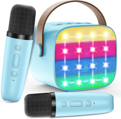 Micrófono Karaoke para Niños, Karaoke Infantil 2 Microfonos Inalambrico, Altavoz Bluetooth Portátil con Efectos de Cambio de Voz y Luces LED, para Fiestas, Regalos de Cumpleaños y Juguetes Educativos