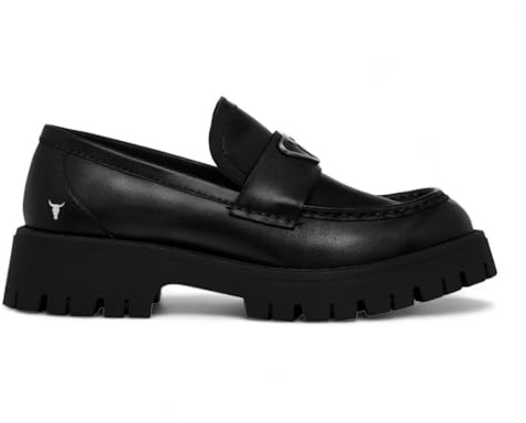 Windsor Smith Womens Black Leather Platform Chunky Loafers Shoes - Throne