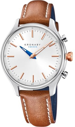 KRONABY Uhr Smart Herren Hybrid aus Edelstahl und Leder Braun | Analog-Smartwatch, Wasserdicht 10 ATM S3783/1, Musiksteuerung, Schrittzähler, Anrufbenachrichtigung und -ablehnung, Sekel