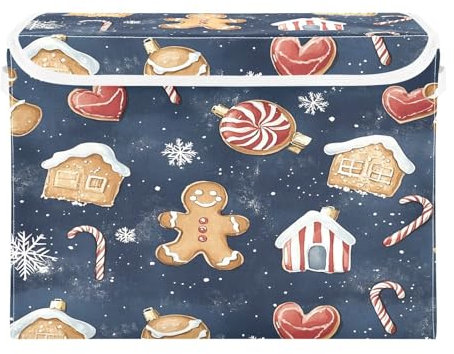 Ewusp Scatole natalizie di pan di zenzero con coperchio e manici, grandi, pieghevoli, in tessuto, per armadio, organizer per casa, ufficio, stanza dei bambini