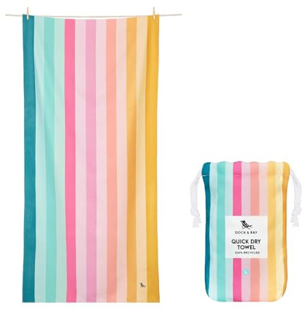 Dock & Bay barnhandduk – för strandanvändning – snabbtorkande, sandfri – kompakt, lätt – 100 % återvunnen – inkluderar väska – kustgodis, stor (160 x 90 cm, 63 x 35)