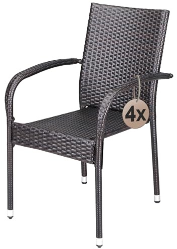 Casaria® Set 4 Sedie da Giardino in Polyrattan Impilabili Regolabili con Portata di 160 kg per Balcone Terrazza Sedia Esterno Sedia da Tavolo