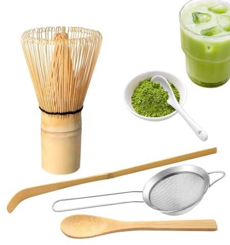 Matcha Whisk - Starter Matchas, Tea Powder Whisks - Traditional Plant Japanese Tea Powder Blending Whisk for Matcha's Tea - 1 Pc of Whisk, Tea Spoon, Spoon & Drainer