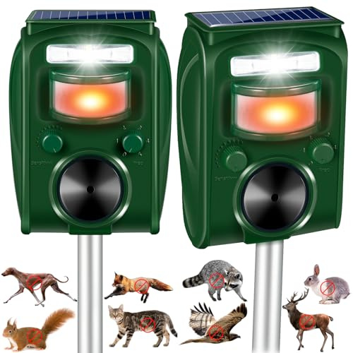 2025 Solar Animal Repellent,Ultrasonic Animal Repeller Outdoor Repellent Waterproof with 5 Frequency Mode & Strobe Light,Effective Against Deer,Cat,Dog,Raccoon,Squirrel,Skunk,Rabbit for Yard Garden