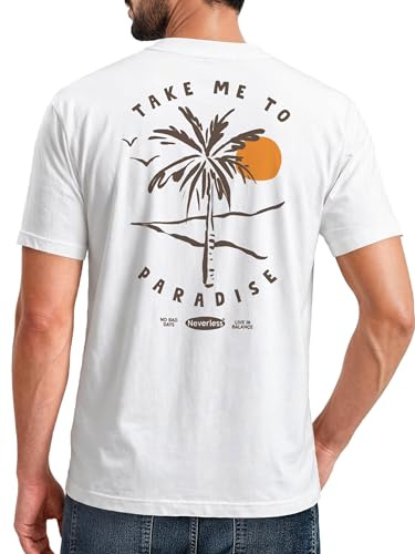 Neverless® Herren T-Shirt Backprint Palmen Aufdruck Sommer Grafikshirt Urlaub Strand Fashion Streetstyle Printshirt Baumwolle Weiss 3XL