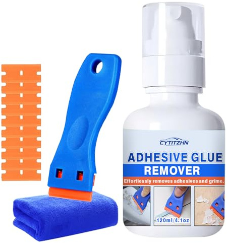 CYTITZHN Adhesive Remover, Sticker Remover for Cars - Multi-Surface Formula Safely Removes Stickers, Decals, Tape Residue from Car, Glass, Tile (Includes Scraper & Towel, 4.1oz/120ml)