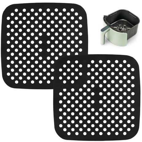 2 Stück Silikonmatte für Heißluftfritteuse, Wiederverwendbare Silikonmatten, Gelochtes Silikon Backpapier, Passend für 8,5 Zoll Airfryer, Silikon Zubehör für Luftfritteuse