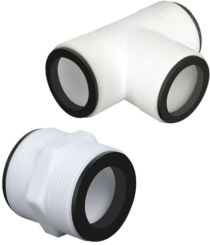 LALAGO 2 Stück 38mm 2&3-Wege Poolanschlussset, Poolschlauch Schlauchadapter mit 5 Schwarz Dichtung, PVC Pool Schlauchverbinder, Gartenschlauchverlängerung Poolzubehör Kompatibil mit Intex und Coleman