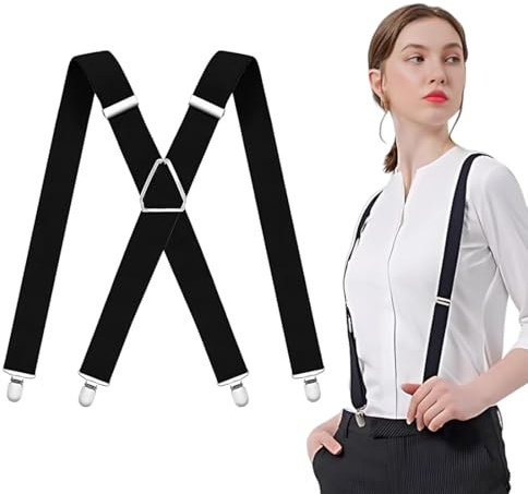 GNALIA Tirantes Para Pantalones Hombre, Elegantes Retro Ajustables, Con Clips Extra Fuertes, Accesorio De Traje Para Business, Fiesta Y Boda, 2.5Cm Ancho, 1 Unidad, Color Negro