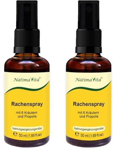 Rachenspray mit Propolis - 2 x 50 ml - mit 6 Kraütern - Propolis Spray zur Unterstützung bei Halsschmerzen - NatimaVita