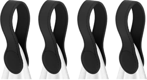 Gatphy 4 Stück Leder Magnetische Handtuchhalter, Handtuchaufhänger Ohne Nähen, Handtuchclips, Handtuch Klammern Küche Bad für Handtuchablage Aufbewahrungsstange (4 x Schwarz)