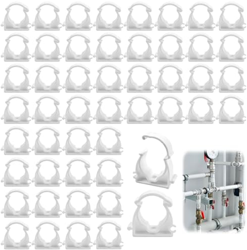50 Stück Rohrclips, Ø16mm Klemmschellen Rohrschelle Kunststoff Weiß Dual-Montageclips Rohrklemme, Wasserrohr Clips Rohrschellen Plastik Befestigungsschelle für Leerrohr Wasserleitung Pool Teich Garte