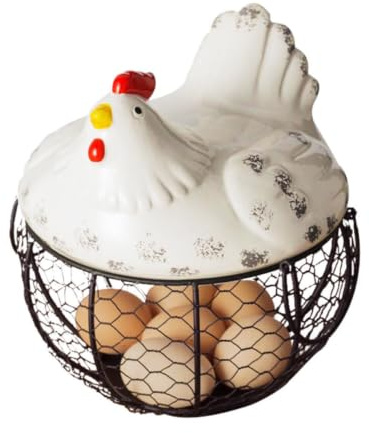 Toyvian Cestino Portaoggetti con Coperchio a Forma di Gallina in Ferro Bianco Cestino la Cucina e Raccolta delle Uova Piccola Versione Decorazione Rustica per Casa e Ristorante