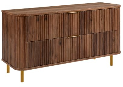 3E 3xE living.com Mueble de baño de pie con cajones y Patas metálicas, Color Roble-Nogal, Tirador Dorado, Patas Dorado, 120 x 41,5 x 66,7 cm