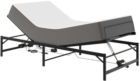 vidaXL Elektrisk sängram, justerbar, svart, 75 x 190 cm, epoxistål, fjärrkontroll, oberoende justering av huvud och fötter, justerbar höjd och vinkel