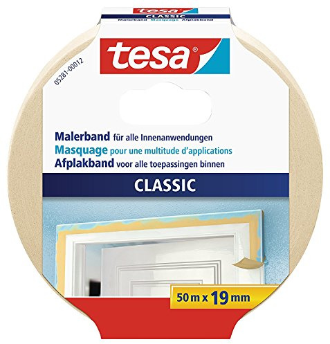 tesa Malerband CLASSIC - Abdeckband zum Abkleben bei Malerarbeiten - lösungsmittelfrei, rückstandslos entfernbar - 50 m x 19 mm