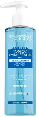 Dermolab - Tonico Viso Antietà Rivitalizzante per Tutti i Tipi di Pelle, con Pool di Acido Ialuronico, Effetto Antiage e Tonificante, Deterge e Leviga le Rughe, Dermatologicamente Testato, 200 ml