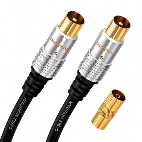 1m TV Aerial Cable, Gold Plated Male to Male | Coaxial Antenna Lead | Freeview, Sky Q, Virgin, YouView | Digital & Analogue Signal