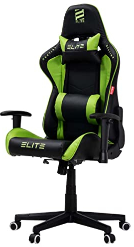 ELITE Gaming Stuhl MG200 Destiny | Ergonomischer Bürostuhl - Schreibtischstuhl - Chefsessel - Sessel - Racing Gaming-Stuhl - Gamingstuhl - Drehstuhl - Chair - Kunstleder Sportsitz (Schwarz/Grün)