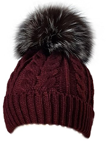 MERRYLAND Mütze Echtfellbommel Pudelmütze ECHTFELL Bommelmütze Hat Real Fur Handmade Fellbommel Echt Fell Strickmütze Bommel Pelzbommel Waschbär Raccoon Pelz