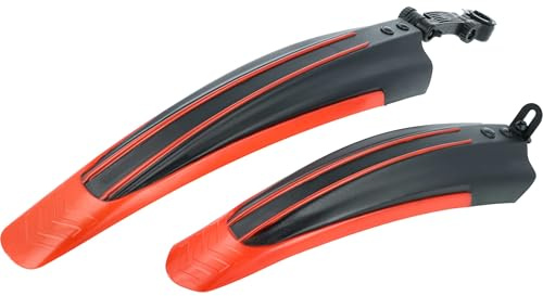 vhbw Fahrrad Schutzblech Set für Vorderrad | Hinterrad zur Montage an alle Mountainbikes mit 24 / 26 Reifen - schwarz / rot