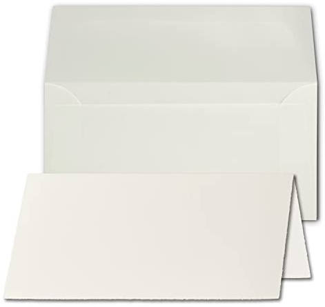 12x DIN Lang Faltkarten Set hochdoppelt mit Umschlägen Weiß, Büttenpapier, 100 x 210 mm - 240 g/m² - Kartenset aus Bütten