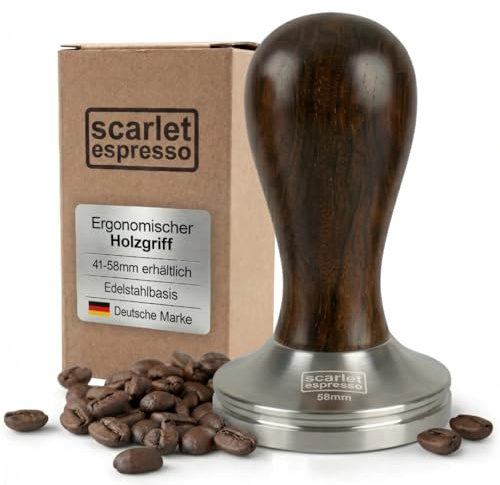 scarlet espresso | Tamper »Classic«, stilvoller Espresso-Stempel mit ergonomischem Griff aus Edelholz, für perfekten Espresso, Barista-Werkzeug (53 mm, Sandelholz - Braun)