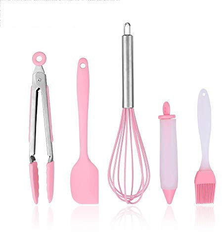 LAURUSQ Food Grade DIY Silicone Baking Set de 5 Piezas Herramientas para Pasteles Juego de Herramientas de Cocina Utensilios para Hornear Kit de Cocina Herramienta de Cocina, Rosa