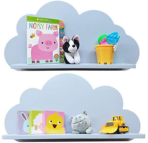 Babaya Mensole Cloud in bianco, grigio, blu e rosa, per la camera dei bambini (2 ripiani) Scaffali (Grigio)