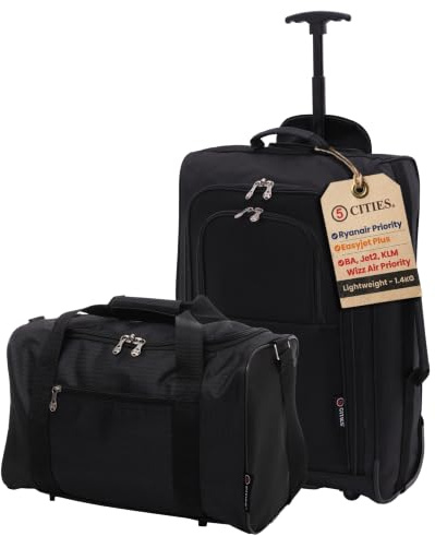 5 Cities 55cm Cabin Trolley Bag & 40x20x25 Underseat Bag for Ryanair Set
