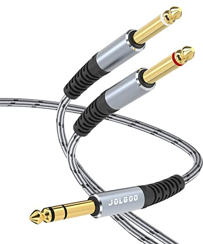 JOLGOO 1/4 TRS to Dual 1/4 TS Mono Stereo Breakout Cable, Male 6.35mm 1/4 TRS to Dual 1/4 Inch TS Y Splitter Cord, 10 Feet