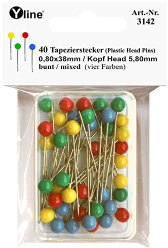 40 Stück Tapezierstecker klein mit Kunststoffkopf versch. farbig ca. 38 mm, Schmuck- Nadeln Stecknadeln, sl, 3142