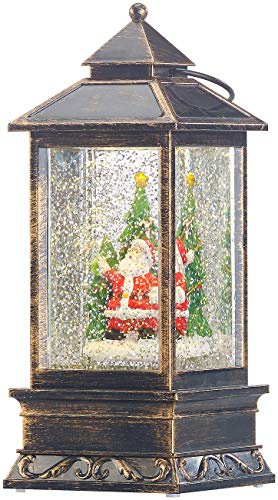 infactory Weihnachtslaterne: Deko-LED-Laterne mit Schneewirbel, Weihnachtsmann und Tannenbaum (Schneelaterne Weihnachten, Glitzerlaterne Weihnachten, Weihnachts Glitzer)