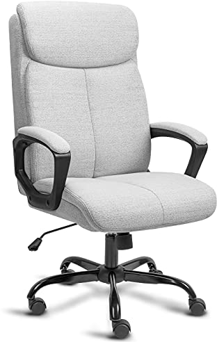 BASETBL Bürostuhl Schreibtischstuhl Ergonomisch Stoff Chefsessel mit Gepolsterter Armlehne, Weiche Kopfstütze, Rückenlehne, Drehbar und Wippfunktion, Höhenverstellbar, EN 1335 Drehstuhl (Grau)
