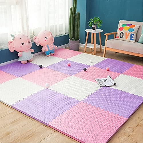 TONGQU Kinder Puzzle Spielmatte, 30x30x1cm Eva Schaumpuzzle Krabbelmatte für Baby Blay für Wohnzimmer Garten Yoga Gymnastikraum - Perfekte Heimtextilien,Pink+White+Purple
