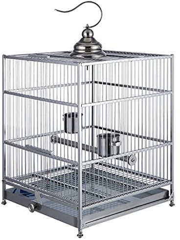 Vogelkäfig Wellensittiche Mit Zubehör Tragbarer Vogelkäfig Mit Griff, Mutiger Papageienkäfig Aus Edelstahl, Vogel-Reisekäfig Für Tierhandlung, Mehrere Sets Zur Auswahl (Color : Silver-set1)