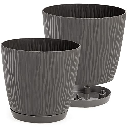 PECZEKO Macetas Mate Macetas Decorativas Hierbas Macetas Redondas de plástico duraderas y Ligeras para salón, Comedor, Cocina, terraza, balcón Juego de 2 Piezas (Gris, diámetro 13 cm)