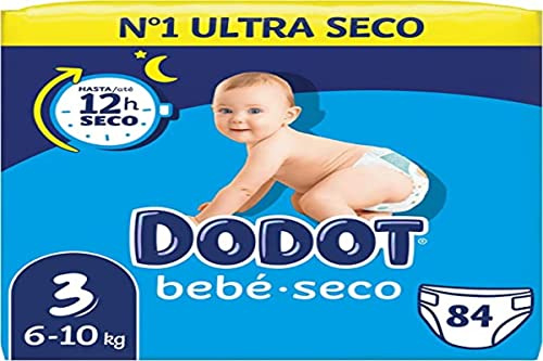 Dodot Pañales Bebé-Seco, Talla 3 (6-10 kg), 84 Pañales, Una Noche Hasta Un 100% Libre De Fugas