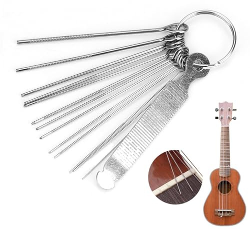 13Pcs Guitar Nut Bridge Saddle Needle File Set, Guitar Nut & Bridge Saddle Slotting File, Groove Polishing Tool for Ukulele, Bass, Mandolin String Instrument Maintenance