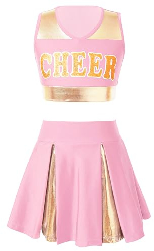 MSemis Cheer leader Kostüm Kinder Mädchen Cheerleading Uniform Cheerleadingkleid/Ärmellos Crop Top mit Minirock Halloween Tanzkostüm