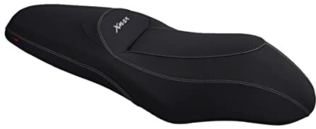 Moto Discovery Funda de Asiento Compatible con Yamaha X-MAX 125/250 2010-2013 Negra con Costuras Gris Claro