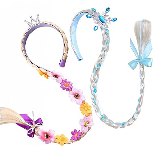 Mädchen Perücken Haarseil, 2 Pcs Haarreif Prinzessin Zopf, Langhaar Perücke für Mädchen, Kindergeburtstagsparty Geschenke und Cosplay (E)