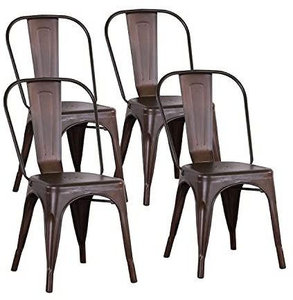 KANGXIN Lot de 4/8/12 Chaises Empilables, Chaises a Manger Industrielles, Chaise Bistrot Metal, Chaise de Cuisine avec Dossier, pour Salon, Cuisine, Salle à Manger, Jardin (4 Marron)