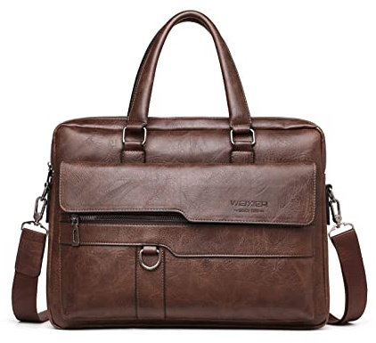 FANDARE Men's Briefcase Messenger Bag PU Leather Handbag Tote Fit 12.9 Inch Laptop Shoulder Bag for Work Professional Satchel Business Office College Travel Crossbody Dark Brown