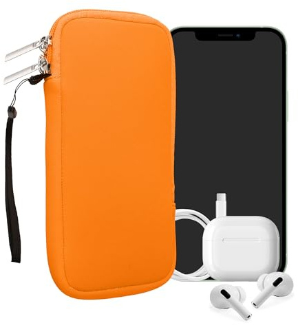 kwmobile Estuche de Neopreno Universal para Smartphone - Funda Protectora con Cremallera para XXL - 7 Naranja neón
