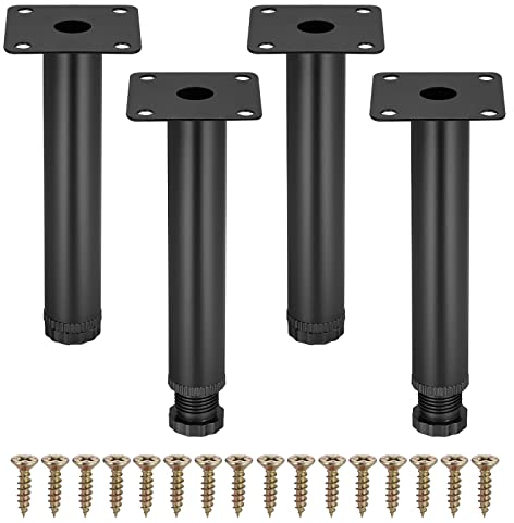 Zocipro 4Pcs Piedini Regolabili per Mobili, Gambe per Mobili da 15cm, Piedini per Mobili in Metallo Nero con 16 Viti, Piedi di Ricambio per Divani Sedie Scrivanie Mobili Cucina