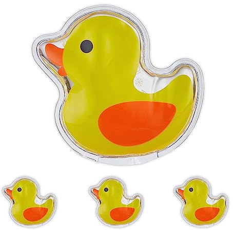 Relaxdays Poches de Gel pour Enfants, Lot de 4, compresses à Effet Froid ou Chaud, Remplissage Gel, réutilisables, Jaune