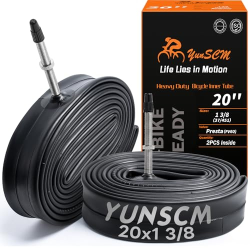 YunSCM 2PCS 37-451 20 Zoll Schlauch 20x1 3/8 FV60 Valve Presta-Ventil, kompatibel 20 Zoll Fahrradschlauch/Kinderfahrrad/E-Fahrrad Schlauch 20x1 3/8